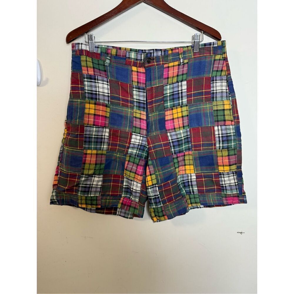 J Crew Shorts Mens 36 Multicolored Plaid 100% Cotton Patchwork Chino